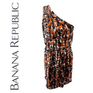 BANANA REPUBLIC Blue & Orange Splatter Print Asymmetrical Silky Dress Size 4